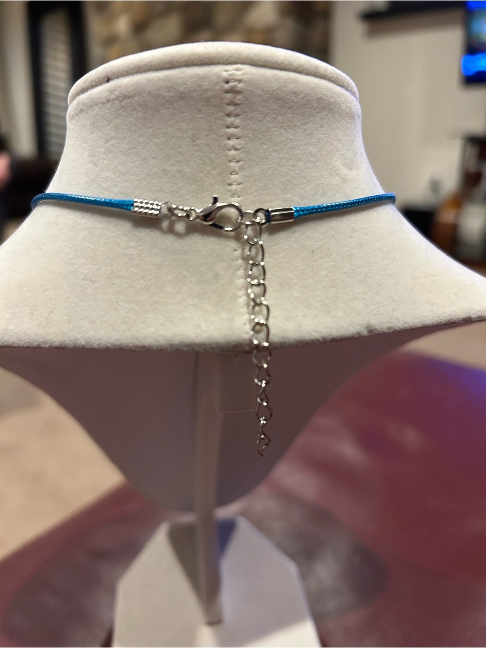 Adina Eden Gold Cross Pendant with Turquoise Stones on 17 To 19” Blue Cord - Picture 5 of 6